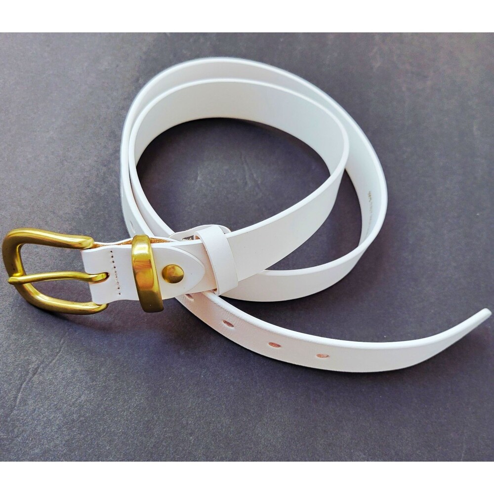 Men’s White Italian Leather Belt Size 46 Gold Tone Buckle 1” Wide